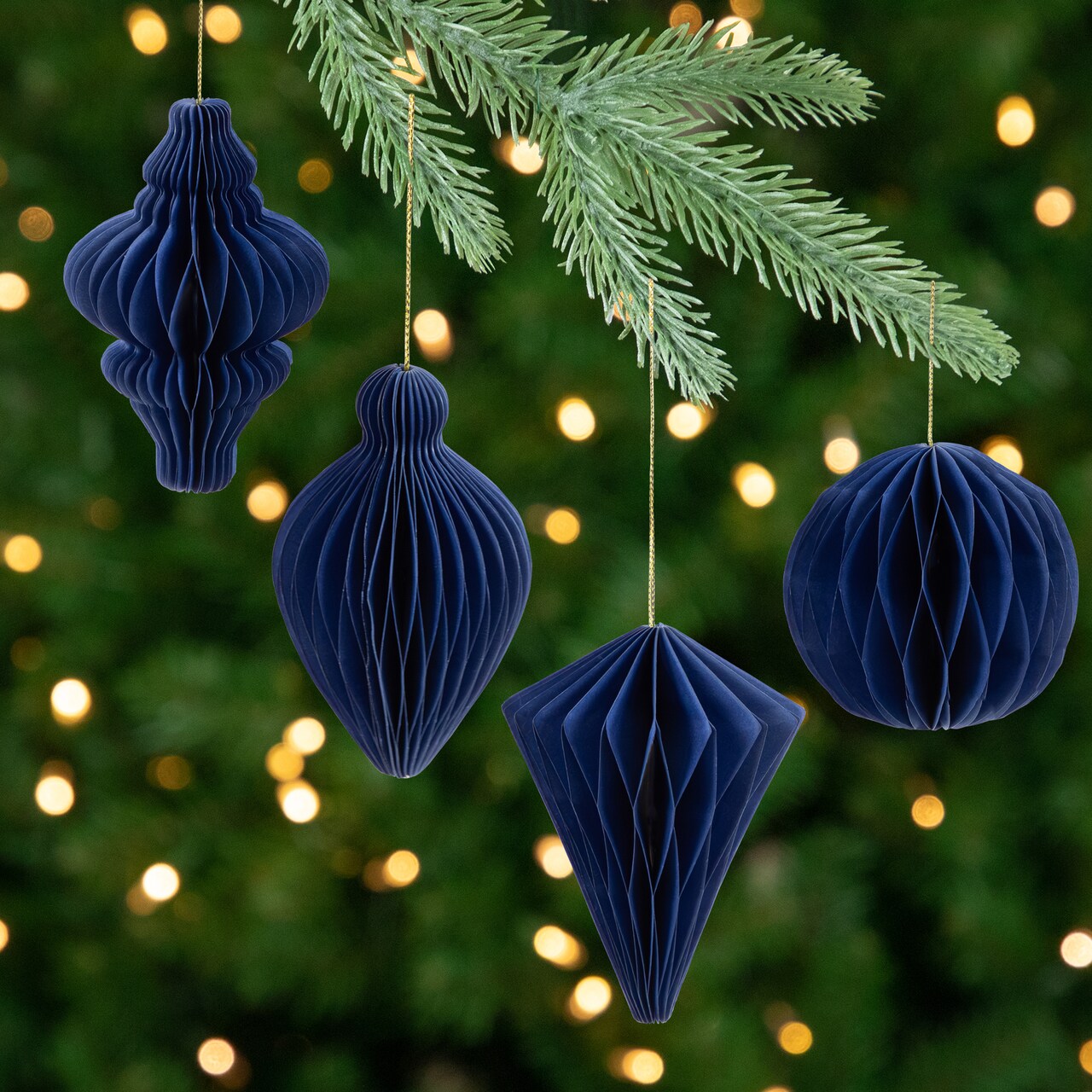 Northlight Accordion Honeycomb Foldable Paper Christmas Ornaments - 4" - Navy Blue - Set of 4